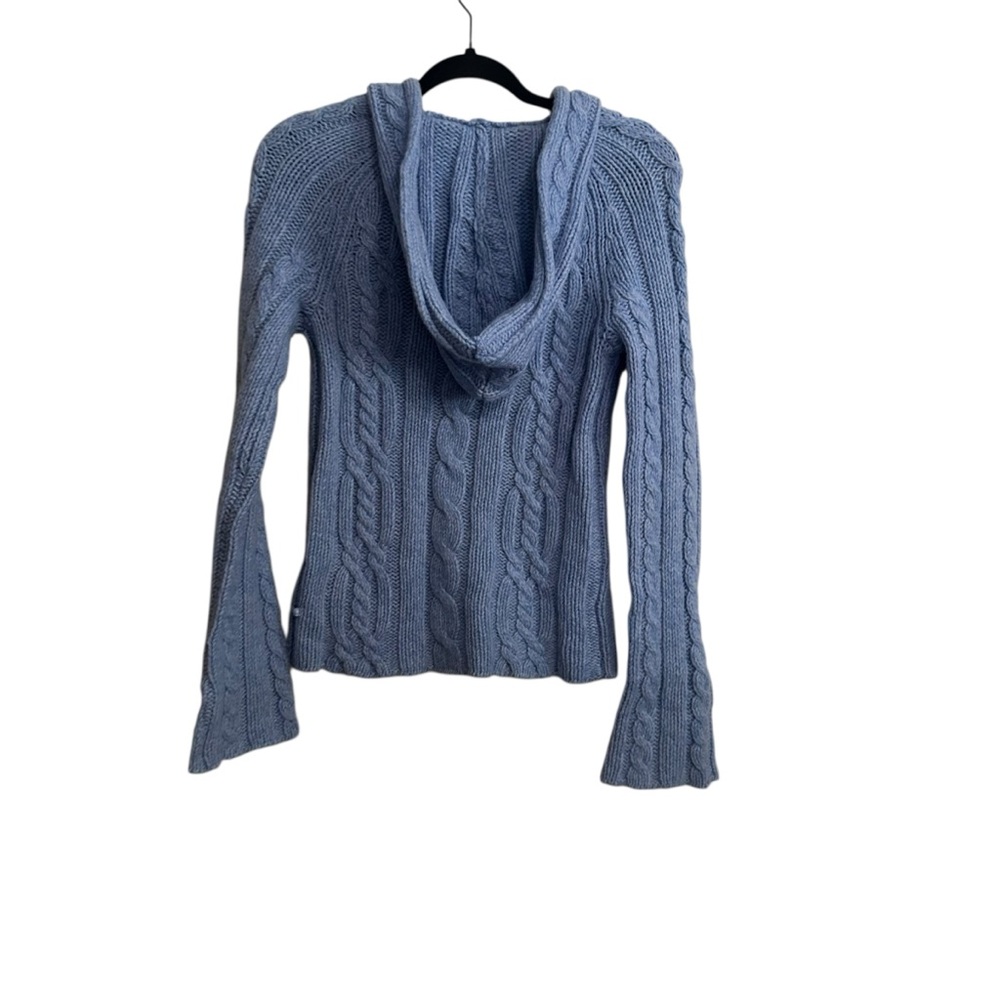 American Eagle Lightweight Blue Cable Knit Hooded Sweater Size Small - Picture 5 of 6